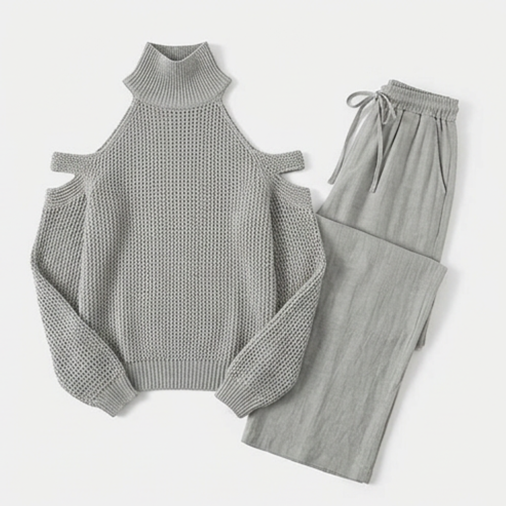 Cold-Shoulder Knit & Wide-Leg Set — View 14 | Clova