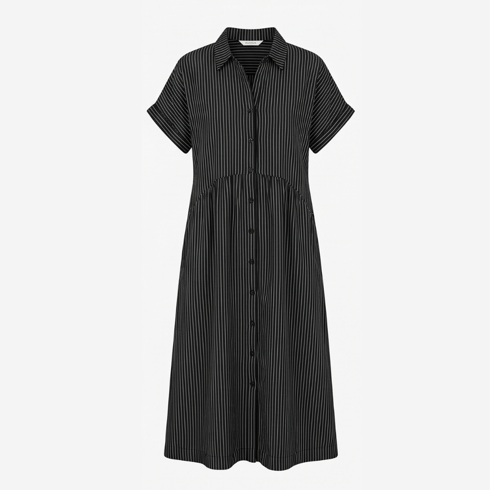 Airy Striped Midi Shirt Dress — View 14 | Clova