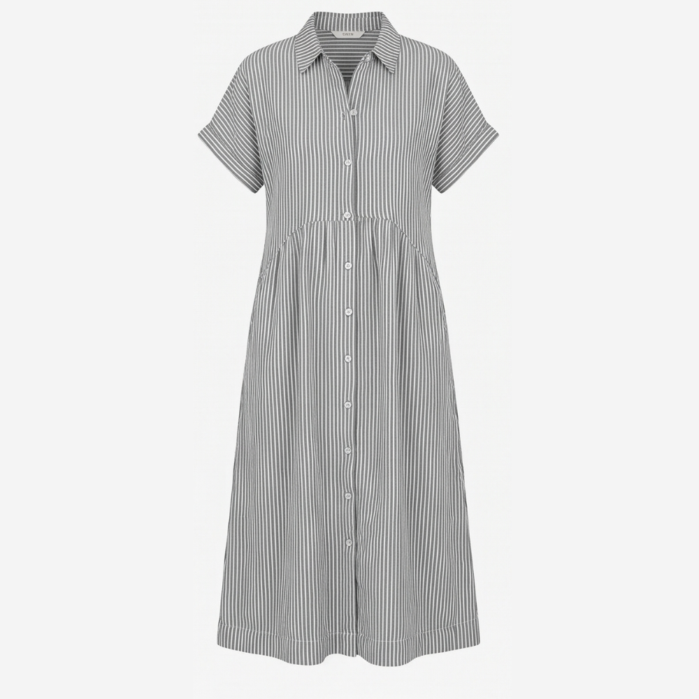 Airy Striped Midi Shirt Dress — View 12 | Clova