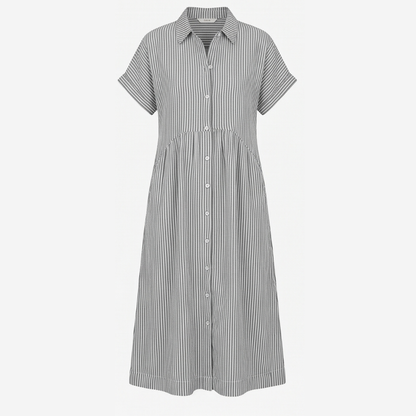 Airy Striped Midi Shirt Dress — View 12 | Clova