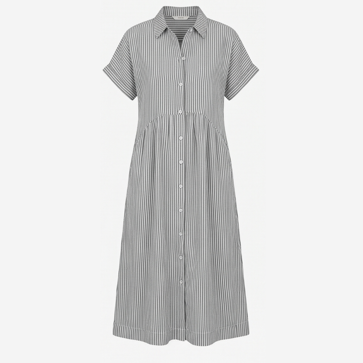 Airy Striped Midi Shirt Dress — View 12 | Clova