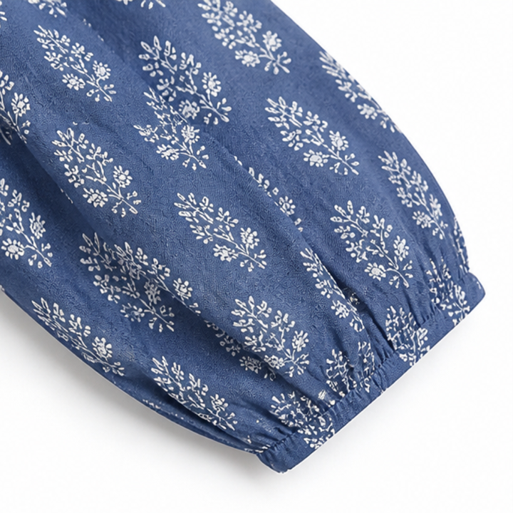 Block-Print V-Neck Summer Blouse — View 14 | Clova