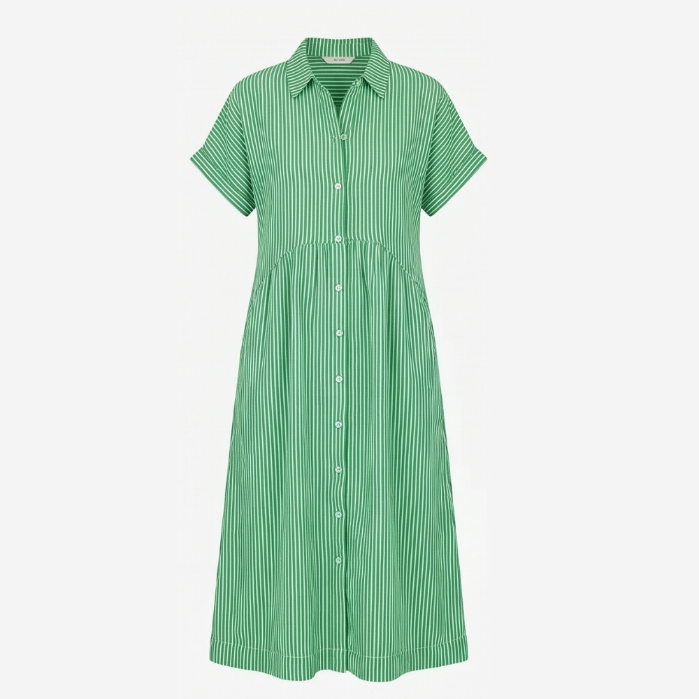 Airy Striped Midi Shirt Dress — View 13 | Clova