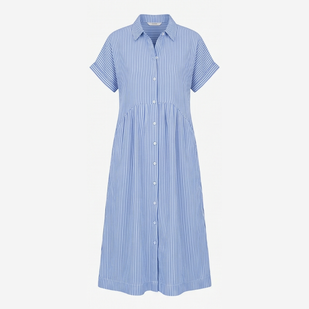Airy Striped Midi Shirt Dress — View 11 | Clova