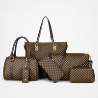 6-Piece Checkered Handbag Set, Tote Crossbody Wallet for Women