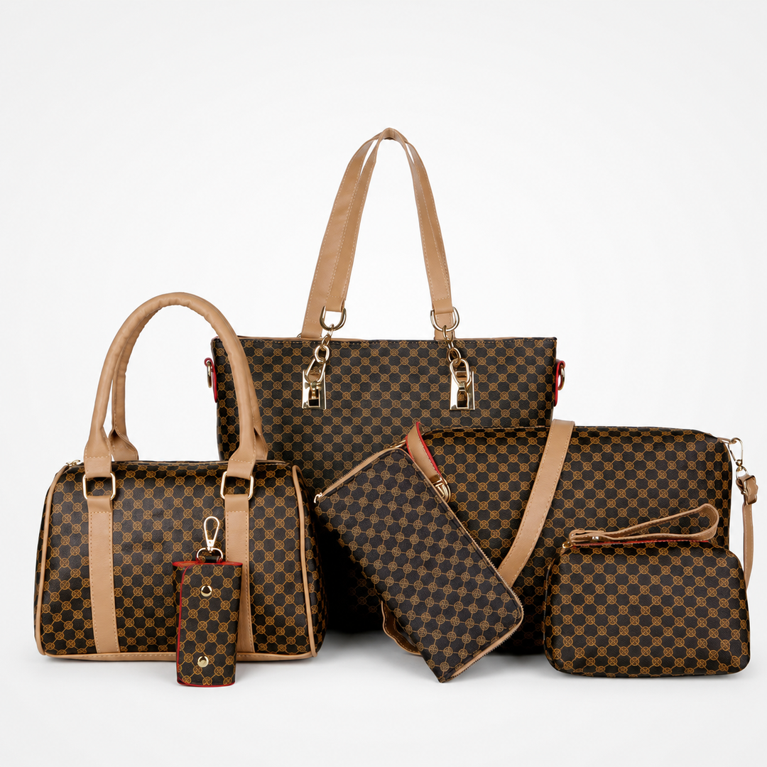 6-Piece Checkered Handbag Set, Tote Crossbody Wallet for Women
