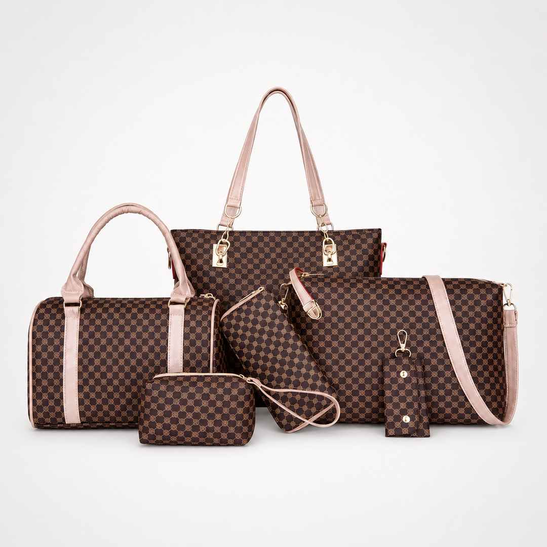 6-Piece Checkered Handbag Set, Tote Crossbody Wallet for Women