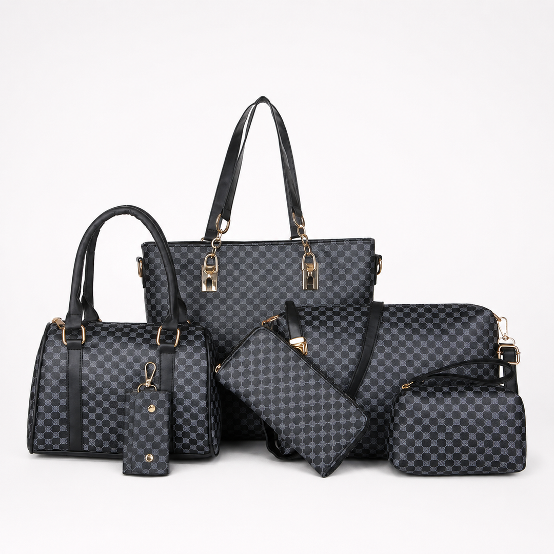 6-Piece Checkered Handbag Set, Tote Crossbody Wallet for Women