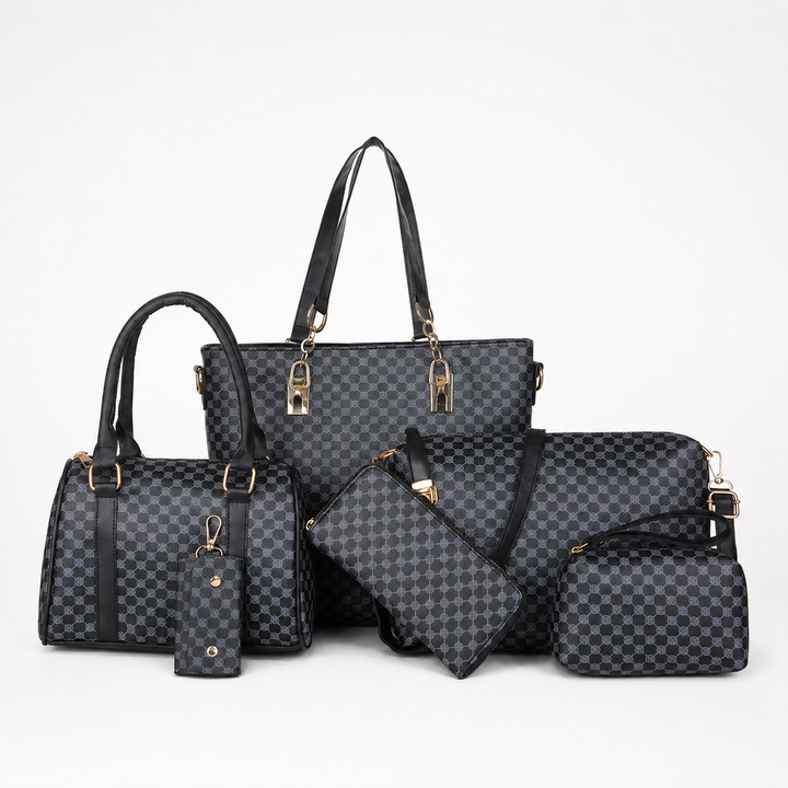 6-Piece Checkered Handbag Set, Tote Crossbody Wallet for Women
