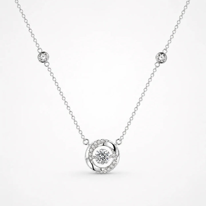 Floating Stone Silver Necklace with Pavé Halo