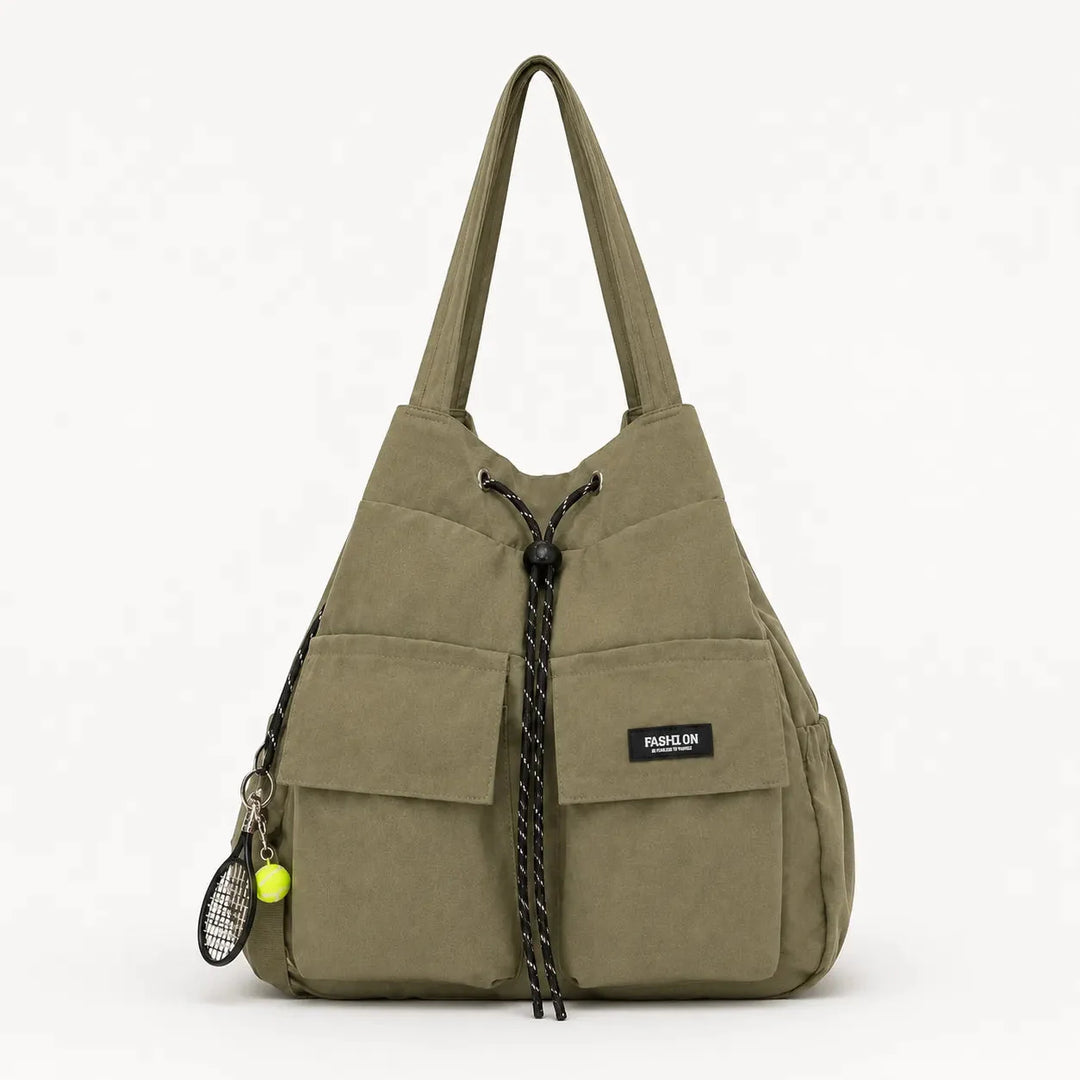 Convertible Drawstring Canvas Tote Backpack with Cargo Pockets