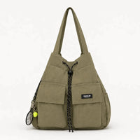 Convertible Drawstring Canvas Tote Backpack with Cargo Pockets