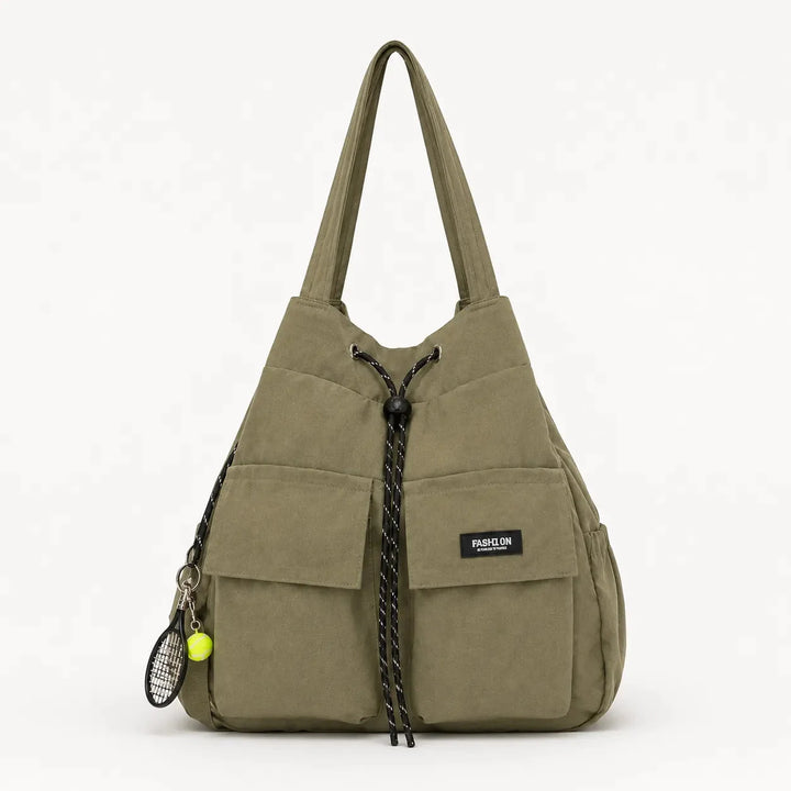 Convertible Drawstring Canvas Tote Backpack with Cargo Pockets
