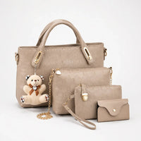 4-Piece Matching Handbag Set, Leather Tote Crossbody Pouch Card Holder