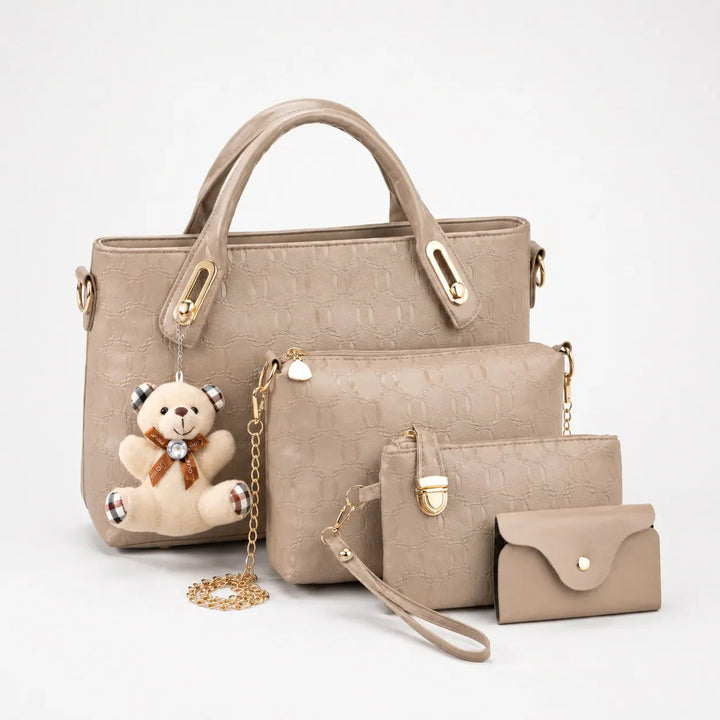 4-Piece Matching Handbag Set, Leather Tote Crossbody Pouch Card Holder