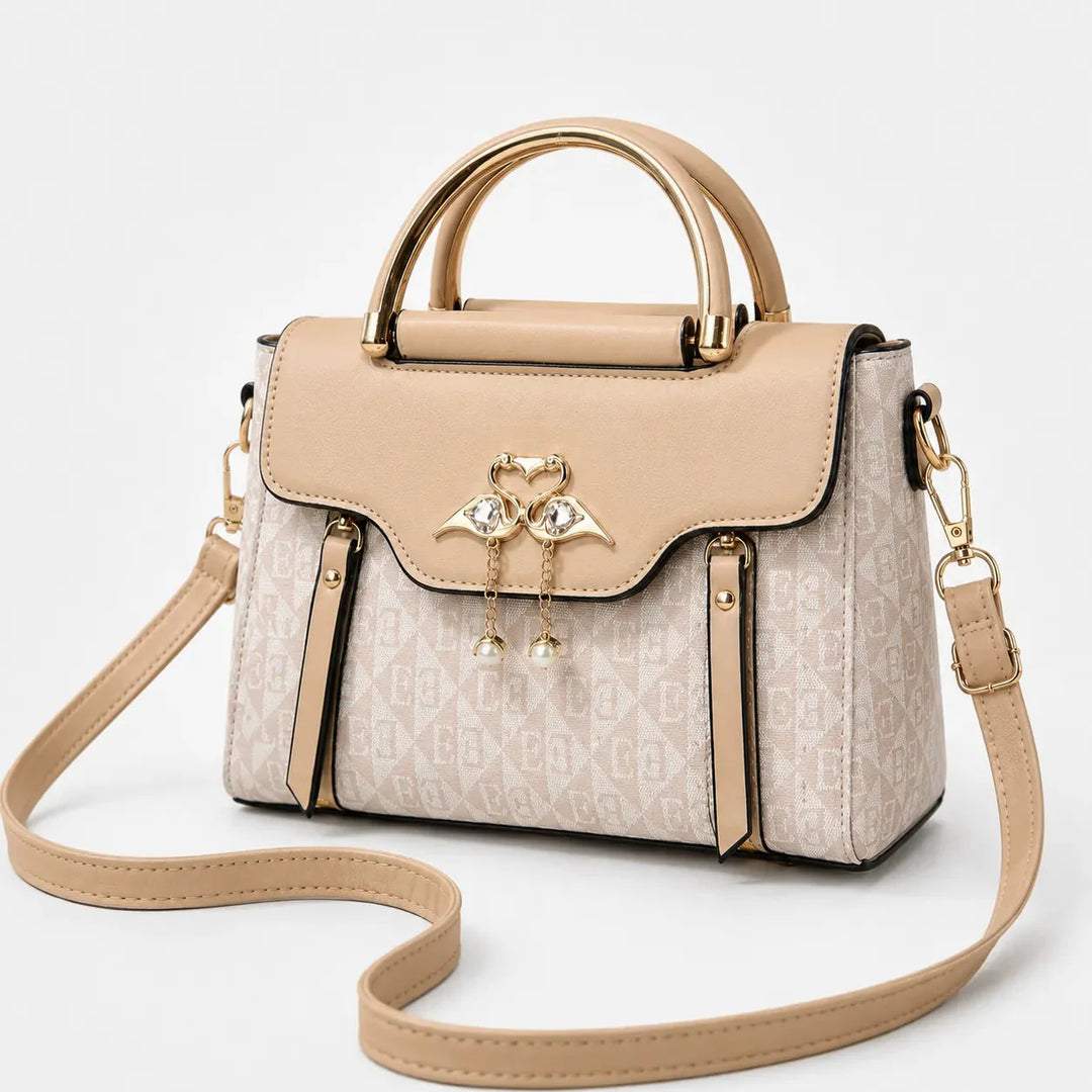 Swan-Clasp Structured Crossbody Bag with Gold Hardware