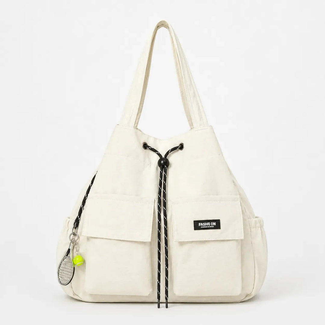 Convertible Drawstring Canvas Tote Backpack with Cargo Pockets