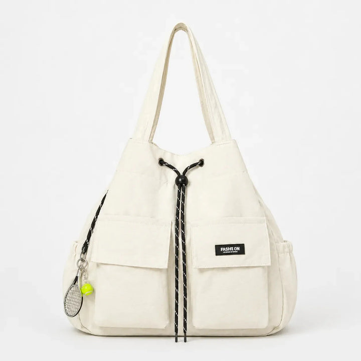 Convertible Drawstring Canvas Tote Backpack with Cargo Pockets