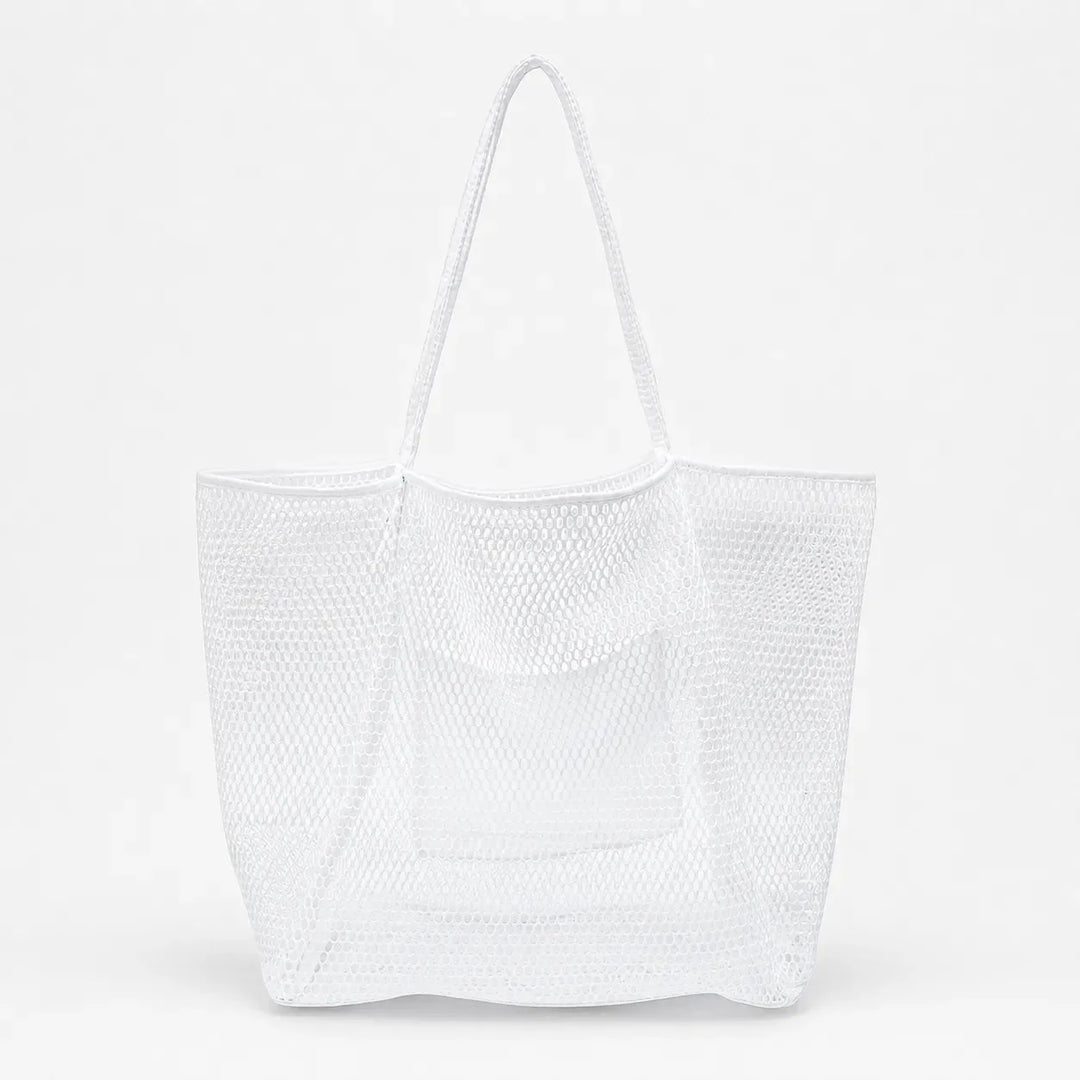 Mesh Beach Tote Bag with Hidden Zip Pocket, Sand Free Shoulder Bag for Women