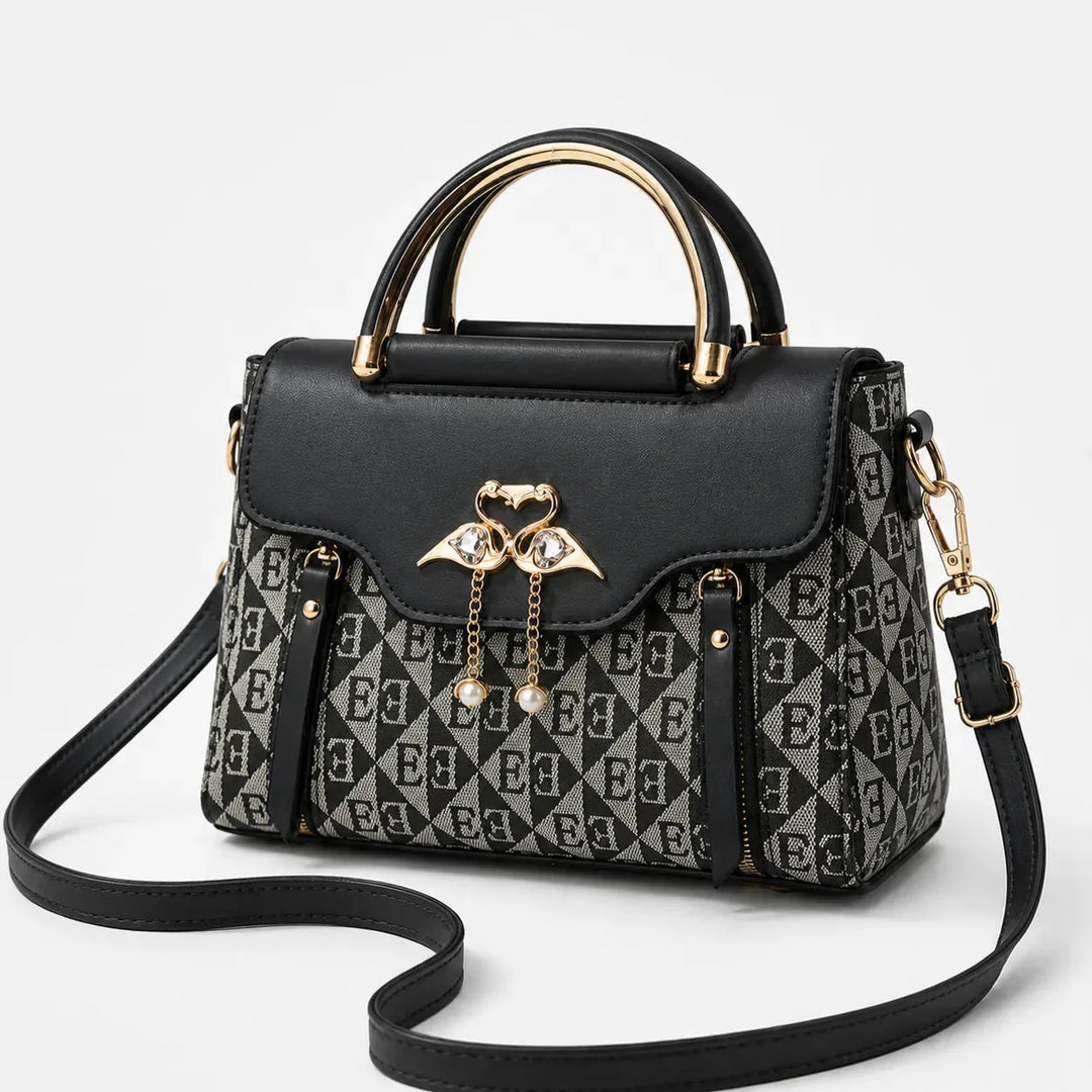 Swan-Clasp Structured Crossbody Bag with Gold Hardware