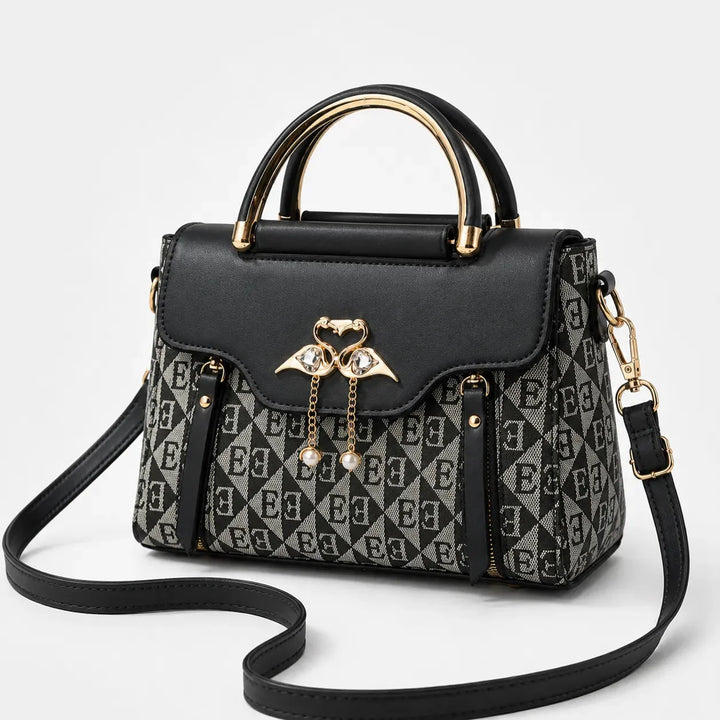 Swan-Clasp Structured Crossbody Bag with Gold Hardware
