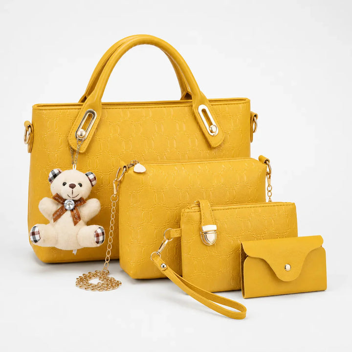 4-Piece Matching Handbag Set, Leather Tote Crossbody Pouch Card Holder