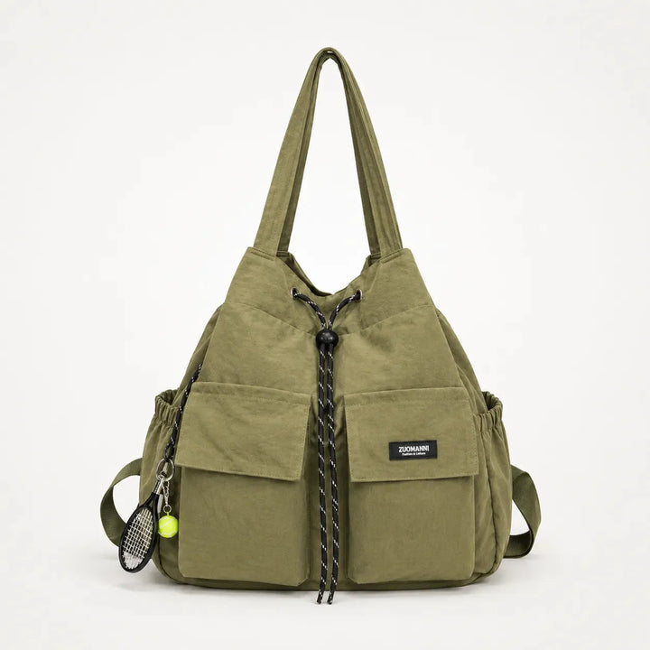 Convertible Drawstring Canvas Tote Backpack with Cargo Pockets