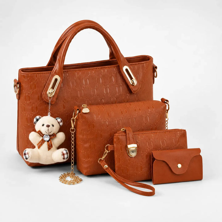 4-Piece Matching Handbag Set, Leather Tote Crossbody Pouch Card Holder