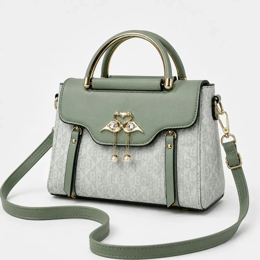Swan-Clasp Structured Crossbody Bag with Gold Hardware