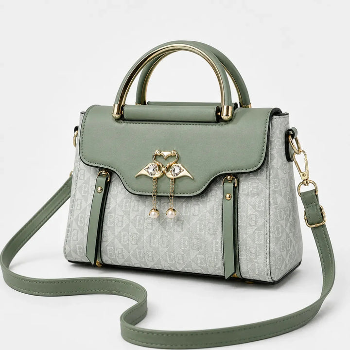 Swan-Clasp Structured Crossbody Bag with Gold Hardware