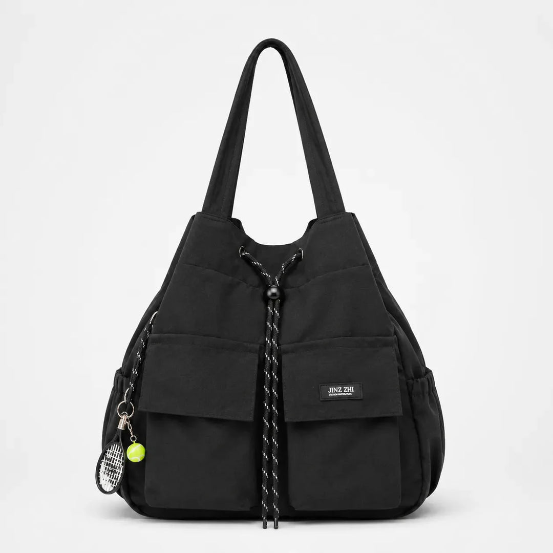 Convertible Drawstring Canvas Tote Backpack with Cargo Pockets