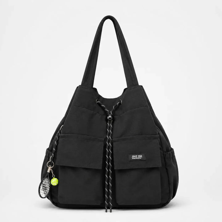 Convertible Drawstring Canvas Tote Backpack with Cargo Pockets