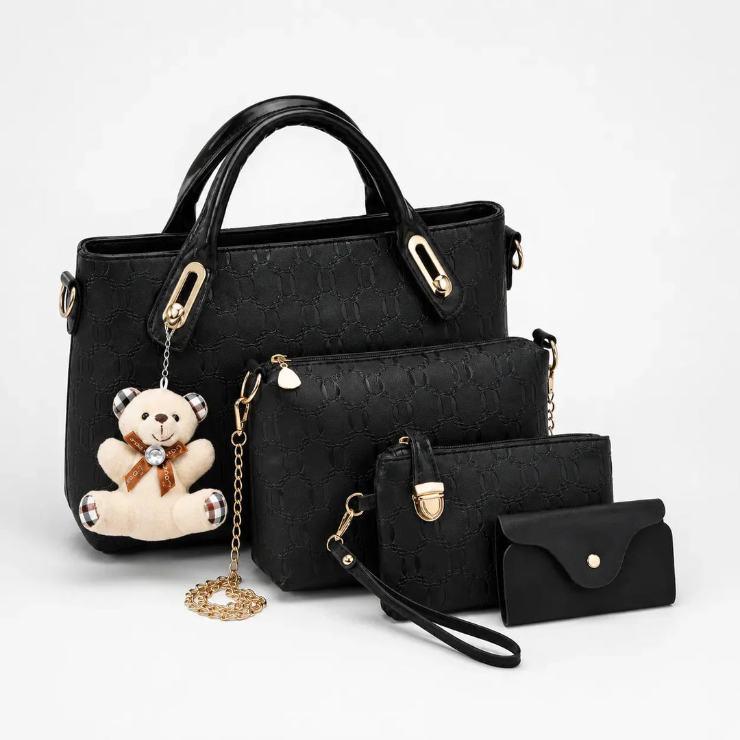 4-Piece Matching Handbag Set, Leather Tote Crossbody Pouch Card Holder