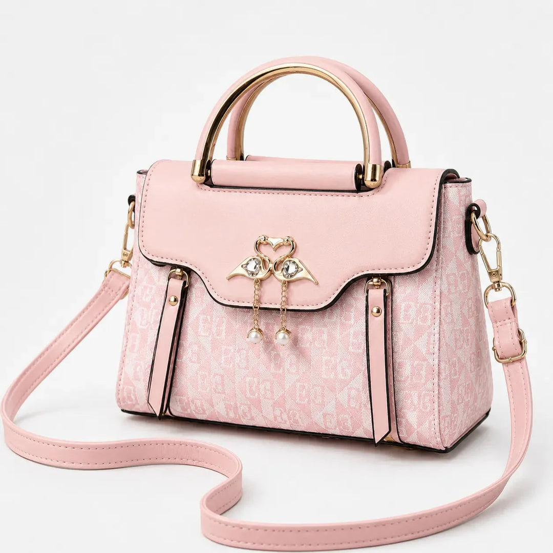 Swan-Clasp Structured Crossbody Bag with Gold Hardware