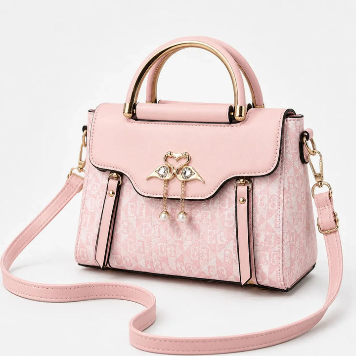 Swan-Clasp Structured Crossbody Bag with Gold Hardware