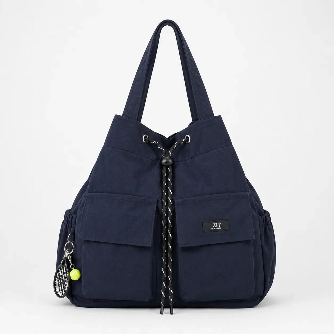 Convertible Drawstring Canvas Tote Backpack with Cargo Pockets