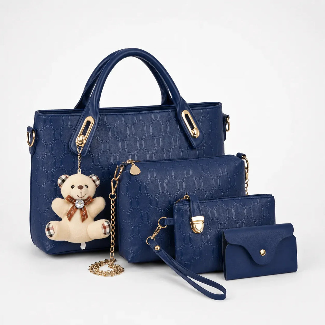 4-Piece Matching Handbag Set, Leather Tote Crossbody Pouch Card Holder