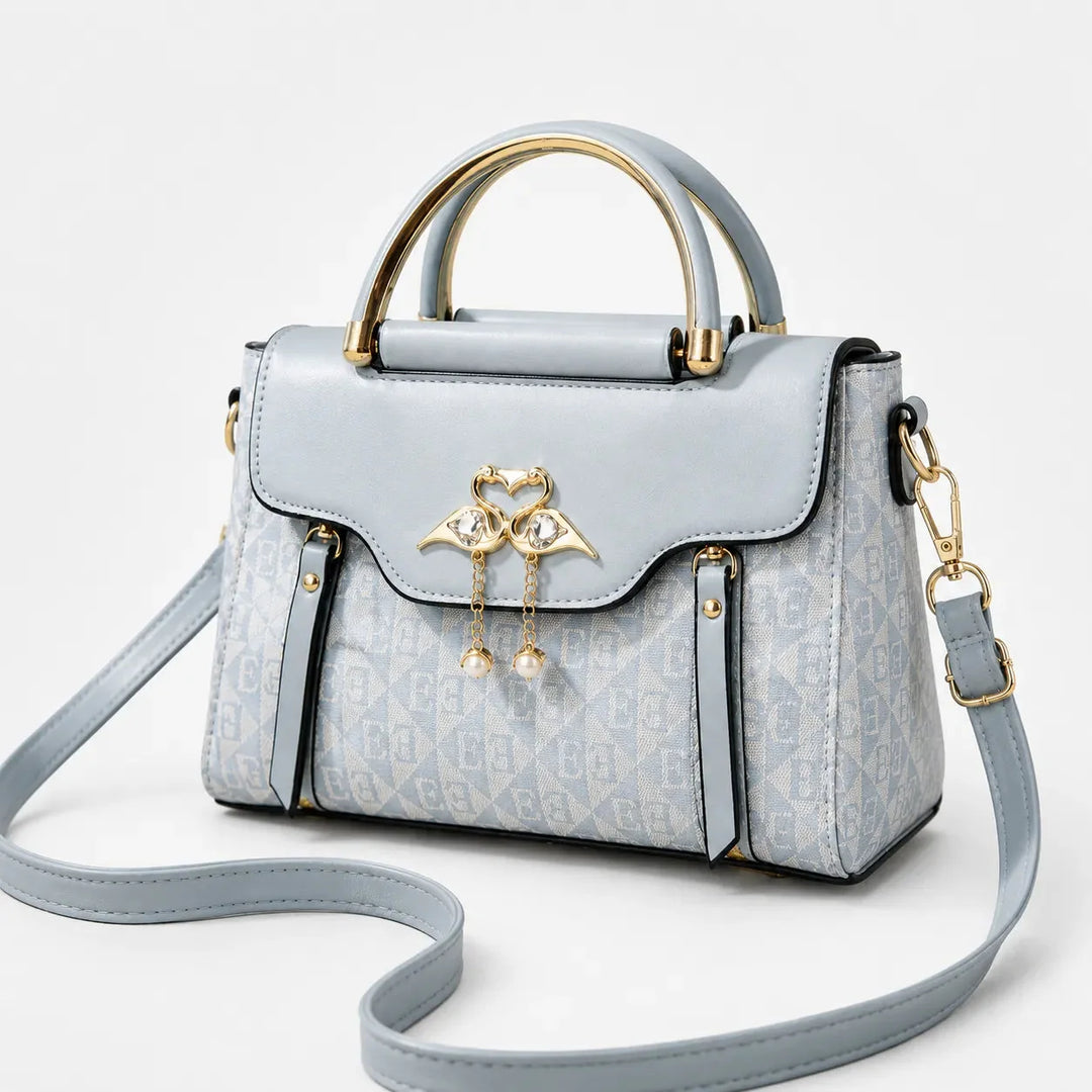 Swan-Clasp Structured Crossbody Bag with Gold Hardware
