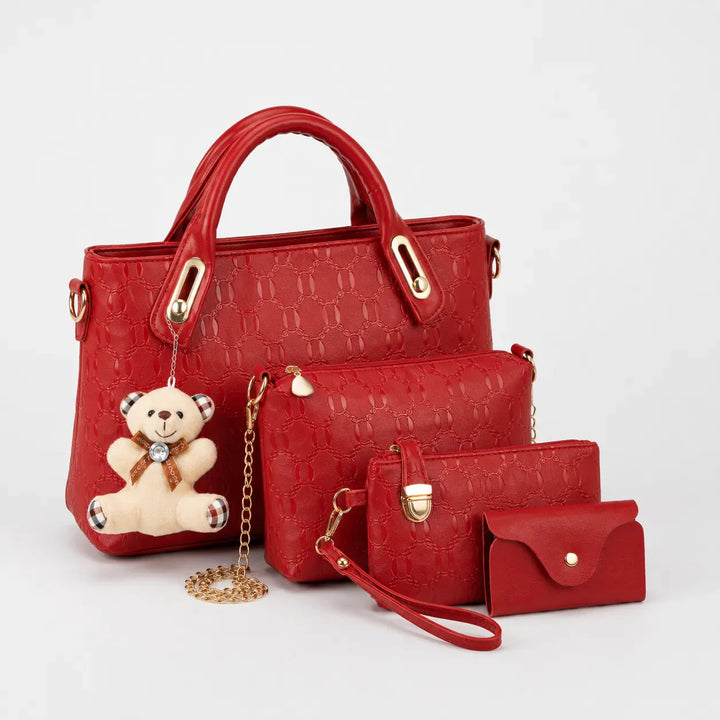 4-Piece Matching Handbag Set, Leather Tote Crossbody Pouch Card Holder