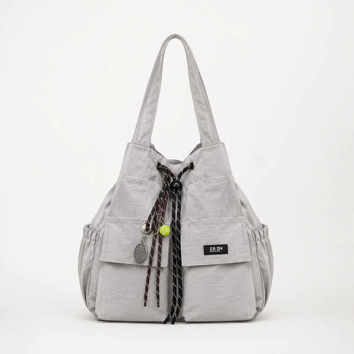 Convertible Drawstring Canvas Tote Backpack with Cargo Pockets