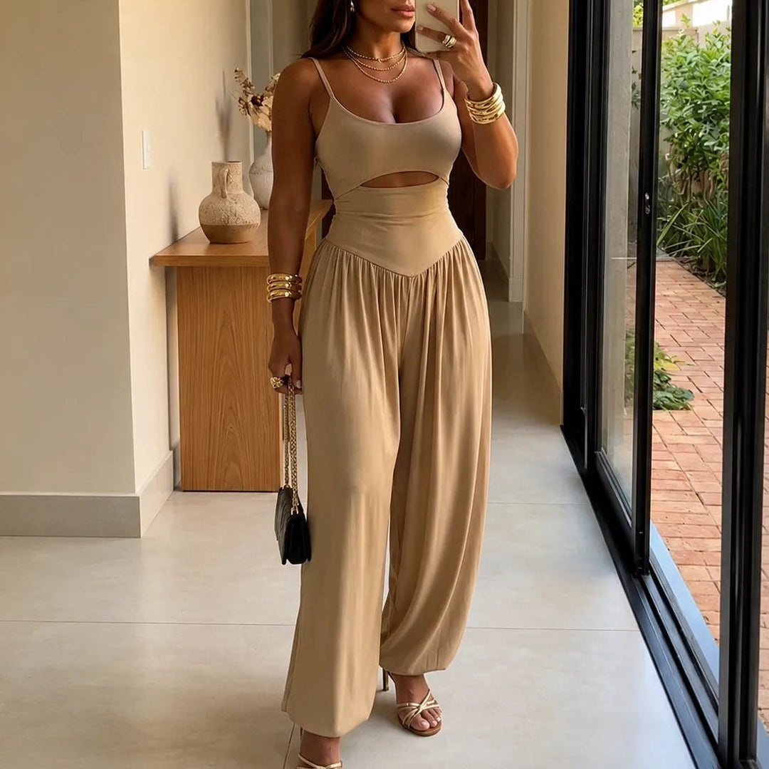 Sleeveless Cutout Wide Leg Jumpsuit with Adjustable Back Tie