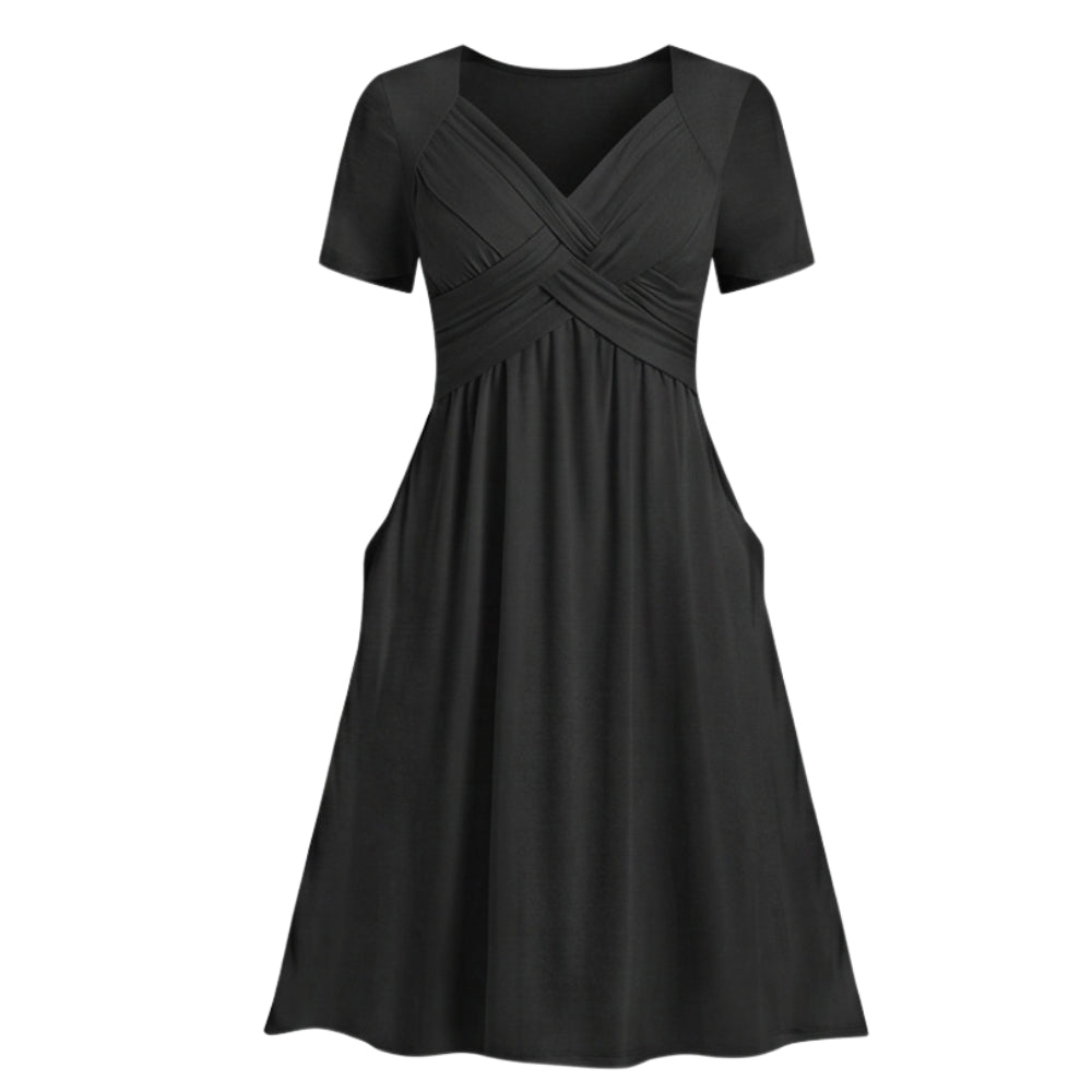 Crossover V-Neck Midi Dress with Pockets