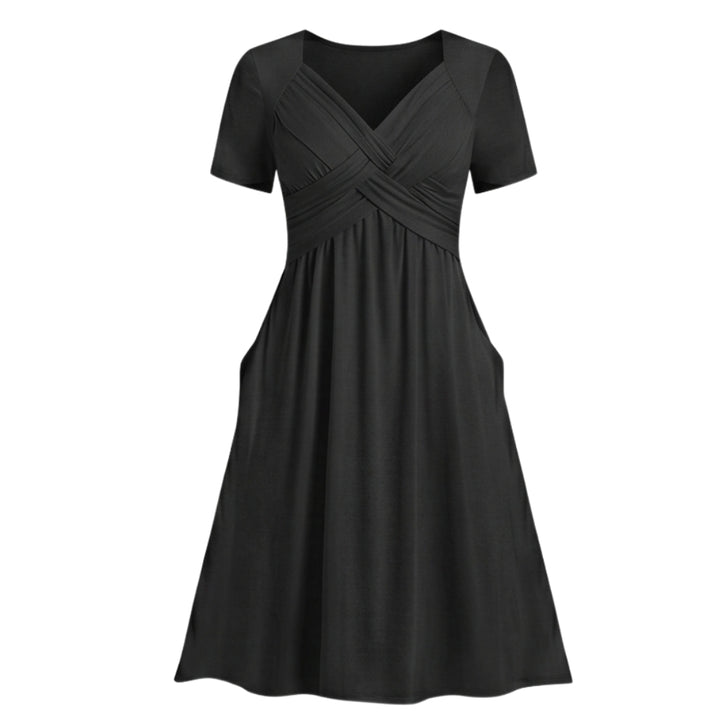 Crossover V-Neck Midi Dress with Pockets