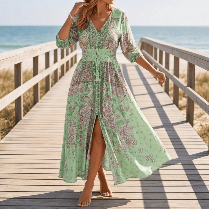 Flowy Floral V Neck Maxi Dress