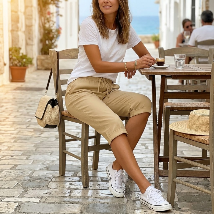 Cotton-Linen Drawstring Capri