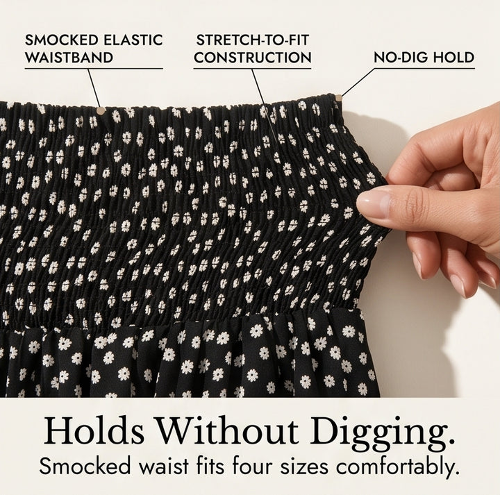 Smocked Wide-Leg Ruffle Pants