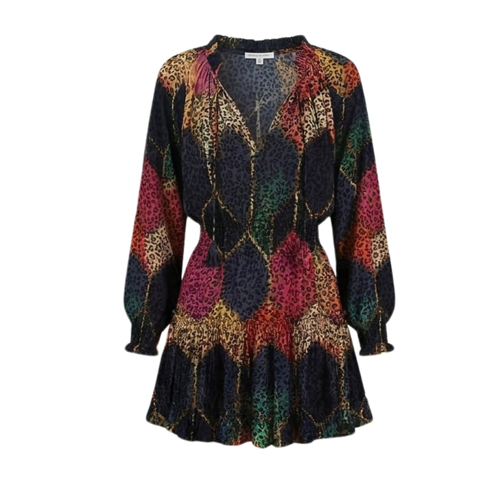 V Neck Ruffle Mini Dress with Lantern Sleeves