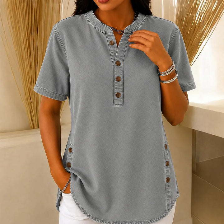 Henley Tunic Top with Side Buttons for Women
