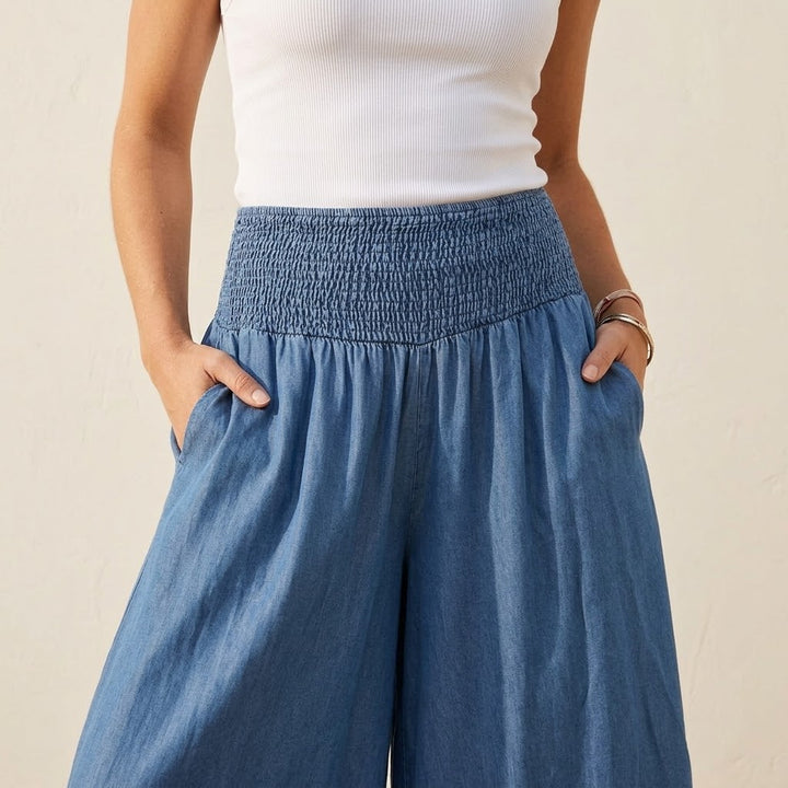 Smocked Waist Wide Leg Palazzo Pants
