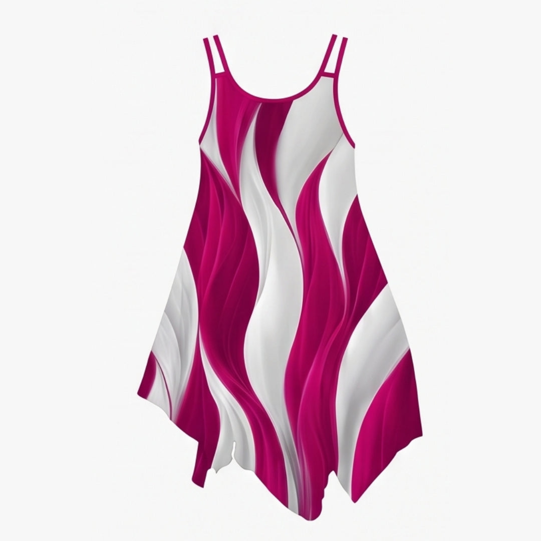 Asymmetric Swirl Print Midi Dress